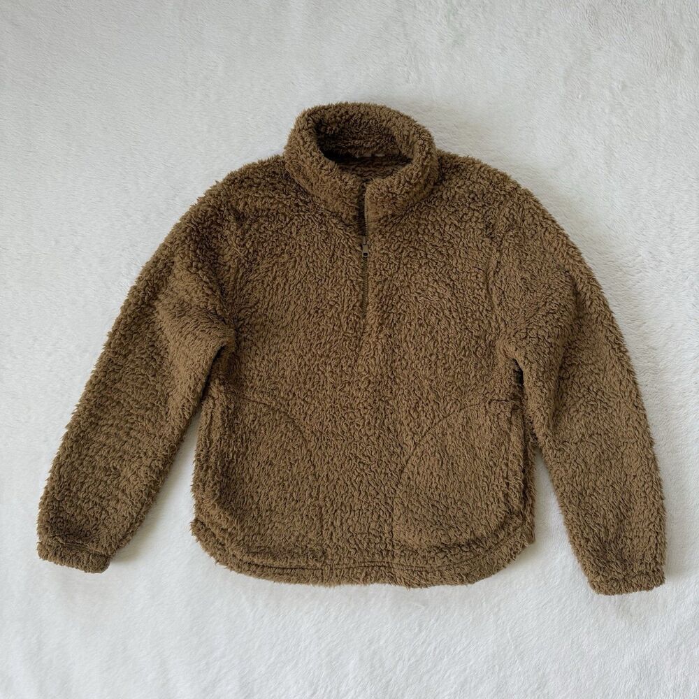 GAP Women’s Sherpa Half-Zip Sweatshirt Pullover Size Small Camel Brown